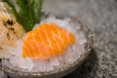 Premium salmon sashimi served on ice