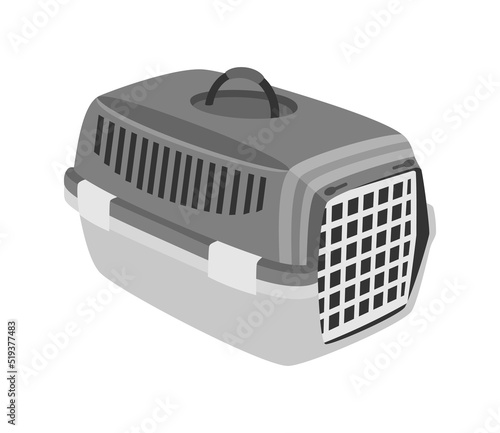Gray pet carrier isolated on white background. Vector illustration