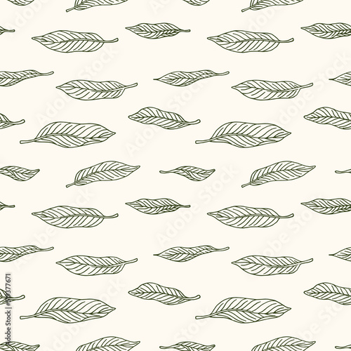 green mango leaf retro old line art etching vector seamless pattern Gift Wrap wallpaper background