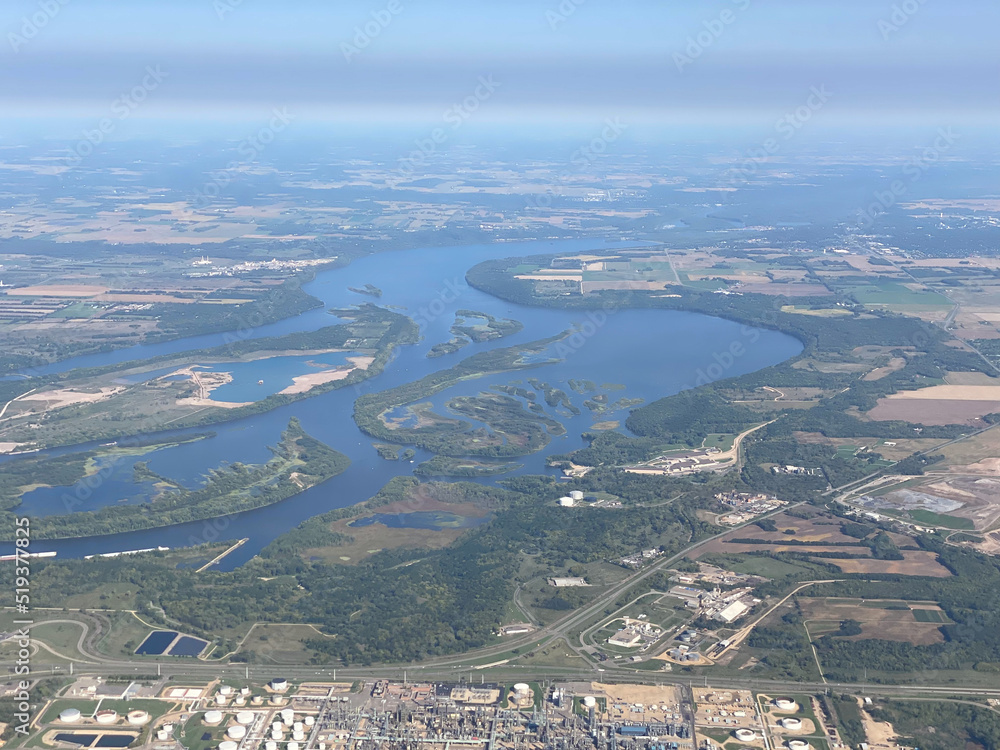 aerial view of the city of saint paul and mississippi river aerial view of the city of saint paul and mississippi river