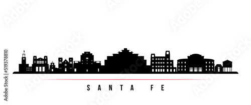 Santa Fe skyline horizontal banner. Black and white silhouette of Santa Fe  New Mexico. Vector template for your design.