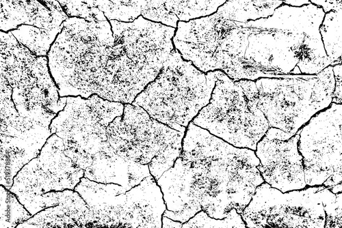 Grunge texture of dried earth in cracks. The heat, the background of the earth. Natural background. Vector illustration. Overlay template.