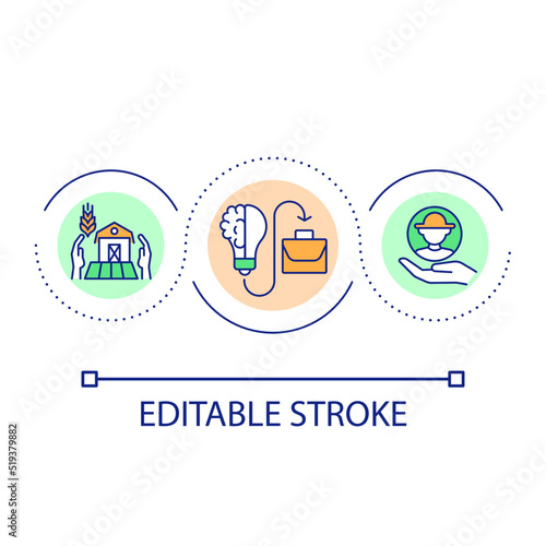 Hire farm specialists loop concept icon. Farming and business. Agribusiness and employment abstract idea thin line illustration. Isolated outline drawing. Editable stroke. Arial font used