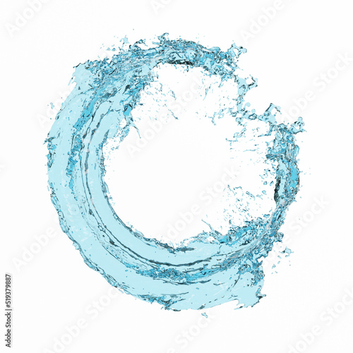 Blue water splash ripples circle isolated on white background. Dynamic motion of fluid. Realistic pure liquid elements effect for drink, beverage, cleaning products advertising. 3D render illustration