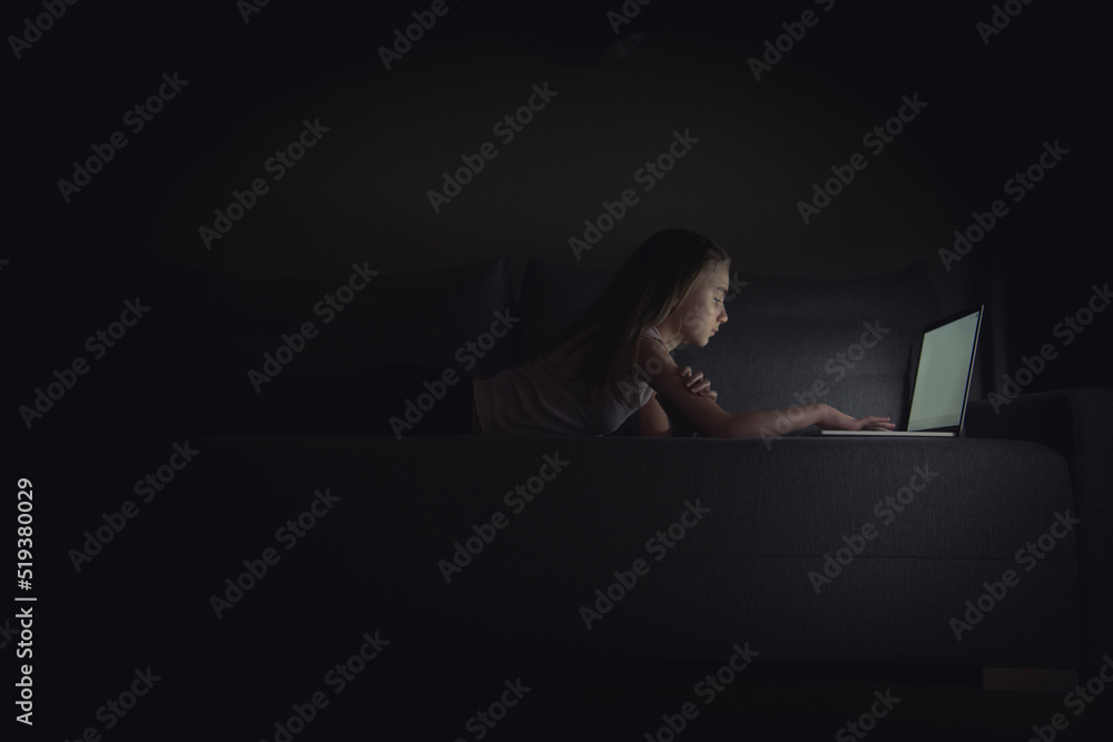 Girl Browsing the Internet at Night Girl Browsing the Internet at Night