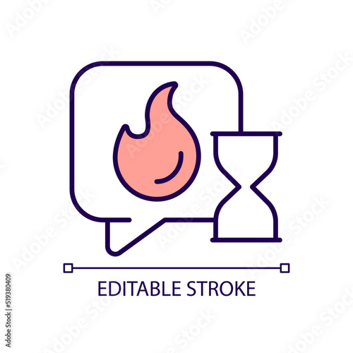 Delay response time RGB color icon. Getting furious. Time to settle down. Reaction to situation. Isolated vector illustration. Simple filled line drawing. Editable stroke. Arial font used