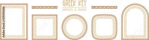 Greek key frames and borders collection. Decorative ancient meander, greece ornamental set, repeated geometric motif. Fframes consist from tiny bricks, easy to resize or change frames proportion