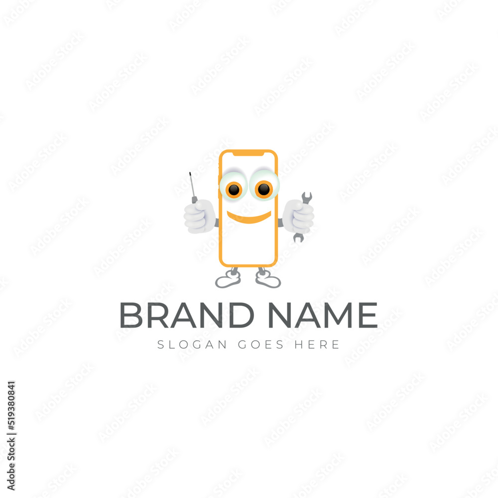 Smiling Mascot Logo Design for Phone Repair