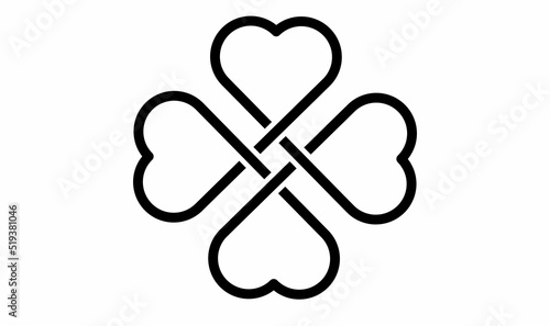 clover leaves shape four love linked isolated on white background