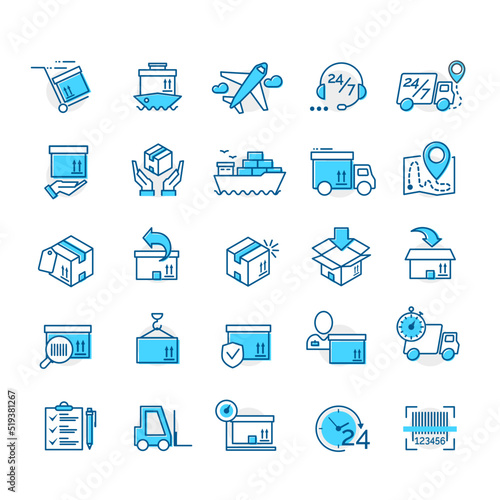 Set of color delivery icons for your app design project isolated on white background. Logistic icons. Vector IIlustration