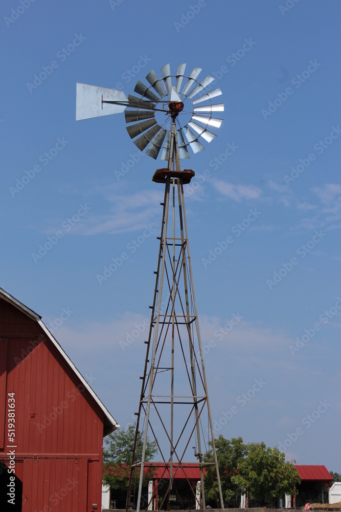 vintage windmill and blue sky