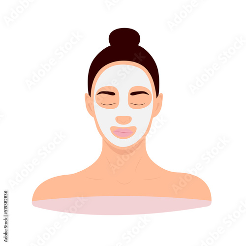 Girl face with closed eyes in facial mask on isolated white background vector illustration