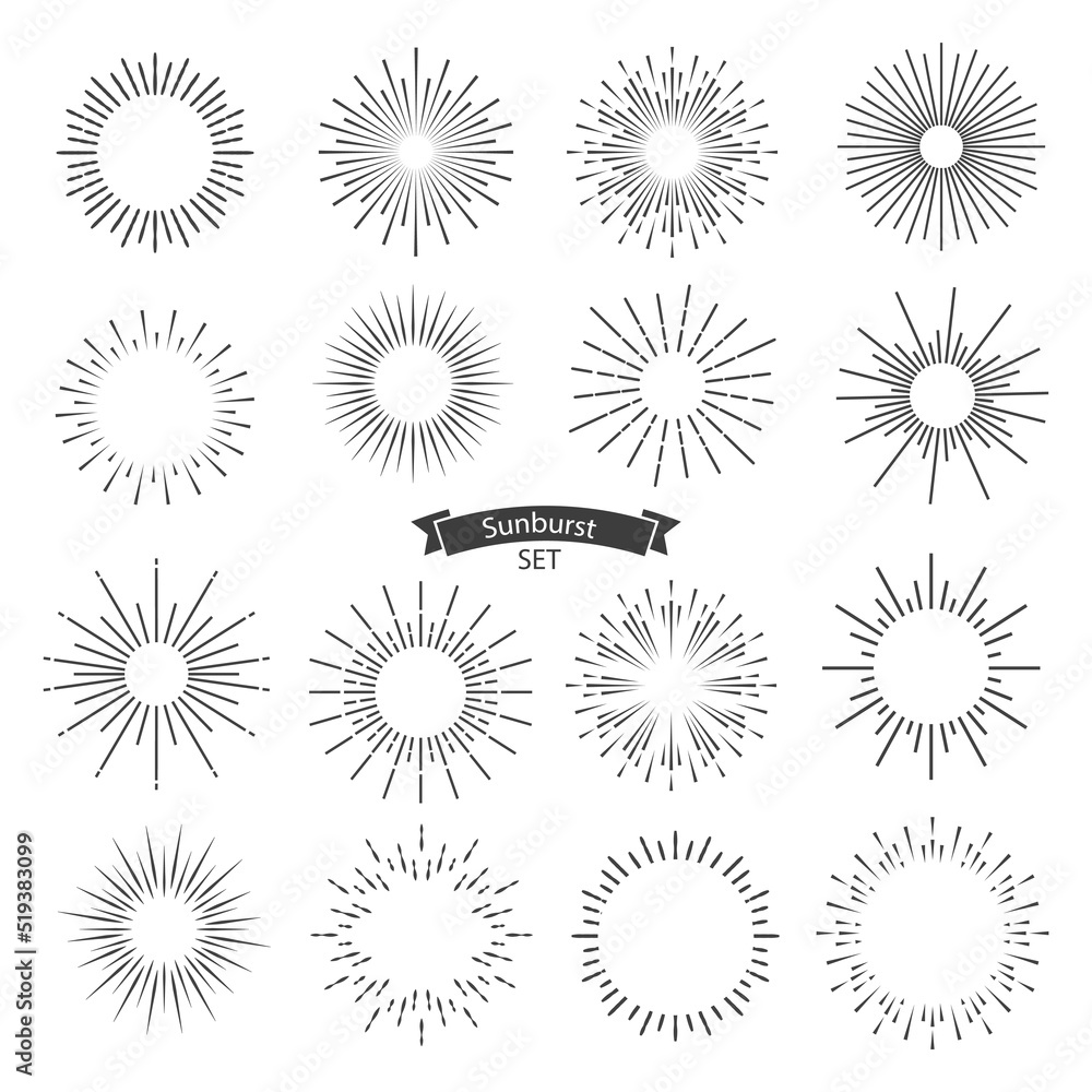 Vector sunburst black set isolated on white background. Vector Illustration Vector sunburst black set isolated on white background. Vector Illustration