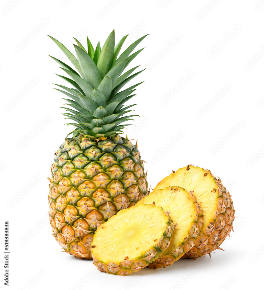 Pineapple with slices isolated on white background. Pineapple with slices isolated on white background.