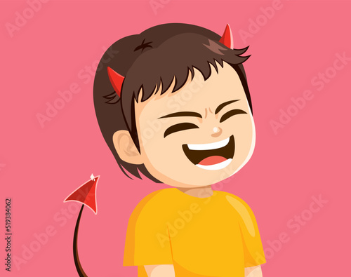 Happy little boy laughing and smiling evil concept