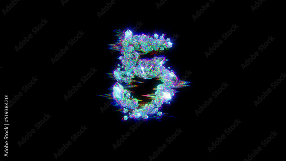 style cybernetic blue distortion alphabet - number 5 on black, isolated - object 3D rendering style cybernetic blue distortion alphabet - number 5 on black, isolated - object 3D rendering
