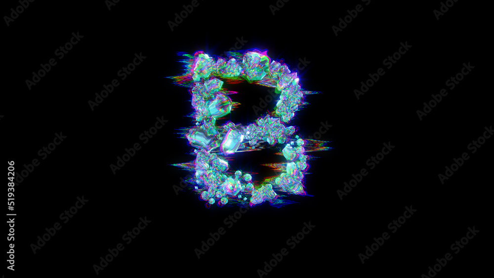 style cybernetic blue distortion font - letter B on black, isolated - object 3D illustration