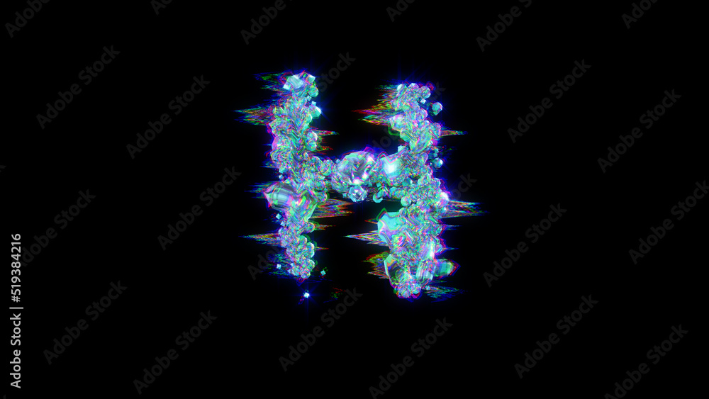 style cybernetic blue glitch font - letter H on black, isolated - object 3D rendering