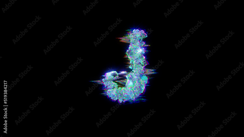 style cybernetical blue distorted font - letter J on black, isolated - object 3D rendering style cybernetical blue distorted font - letter J on black, isolated - object 3D rendering
