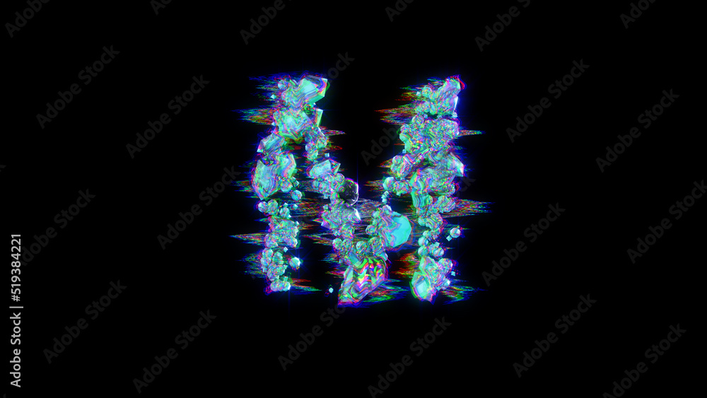 style cybernetical blue glitchy font - letter M on black, isolated - object 3D illustration style cybernetical blue glitchy font - letter M on black, isolated - object 3D illustration