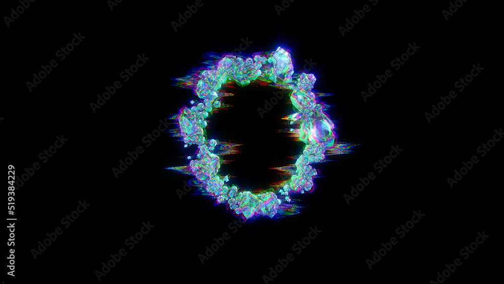 style cybernetical blue glitchy alphabet - letter O on black, isolated - object 3D rendering style cybernetical blue glitchy alphabet - letter O on black, isolated - object 3D rendering