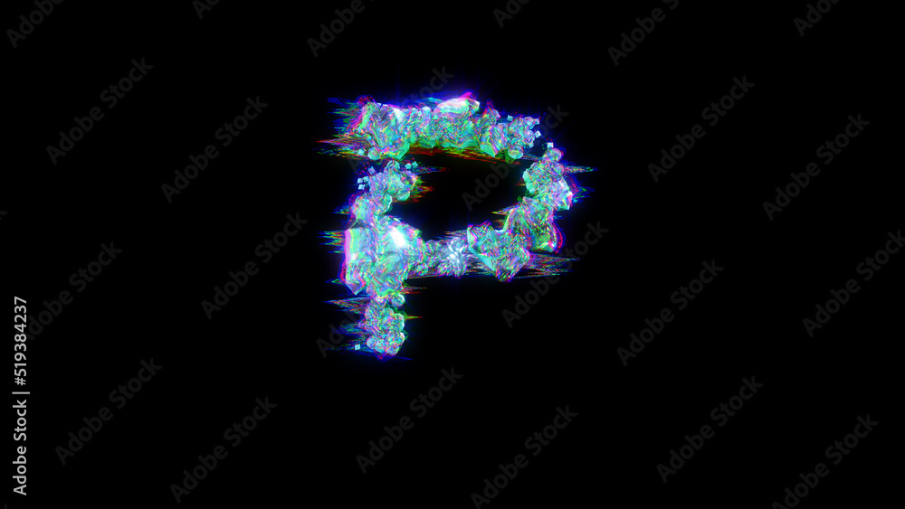 style cybernetical blue dichroic font - letter P on black, isolated - object 3D illustration
