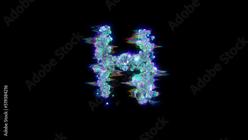 style cybernetic blue glitch font - letter H on black  isolated - object 3D rendering