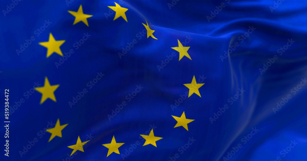 Close-up view of the European Union flag waving in the wind Close-up view of the European Union flag waving in the wind