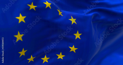 Close-up view of the European Union flag waving in the wind