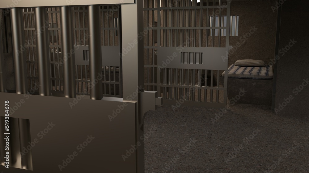 3D-Illustration of an empty cell with no prisoner