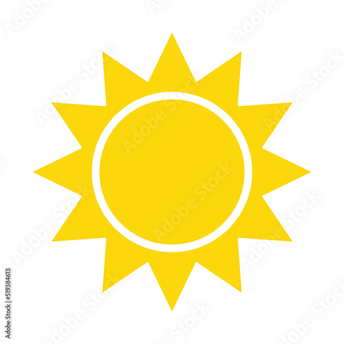 Sun icon. Weather icon for smartphone or can be used for other media. Yellow sun star icon Summer, sunlight, nature, sky. Vector illustration isolated on white background.