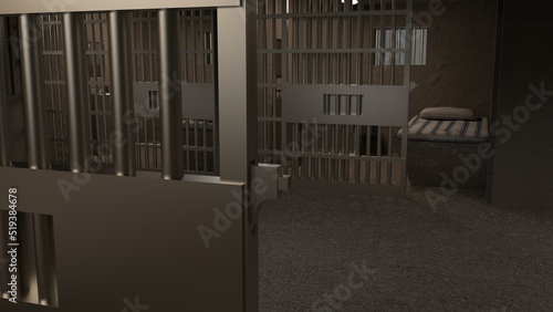 3D-Illustration of an empty cell with no prisoner