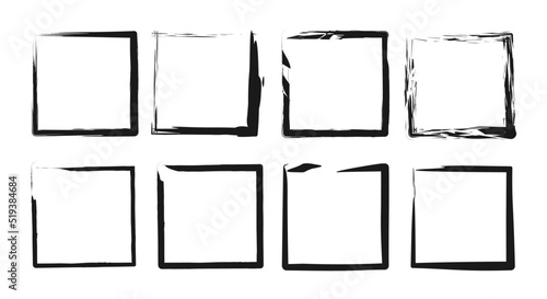 A set of grunge square frames in black. Vector elements for design design. Universal symbols and elements.
