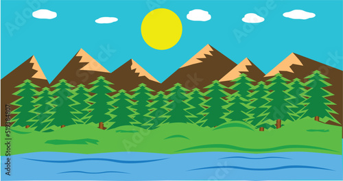 Summer parallax background for your games.Sunny parallax landscape. Background vector. Vector Illustration. Landscape illustration. Spring background art. Summer landscape.