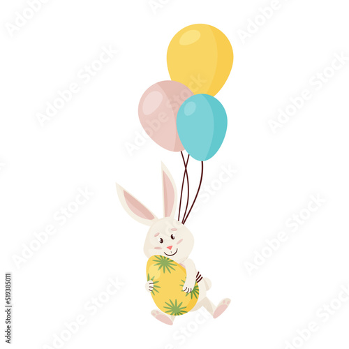 Bunny Character. Flying and Smile Funny  Happy Easter Rabbit.