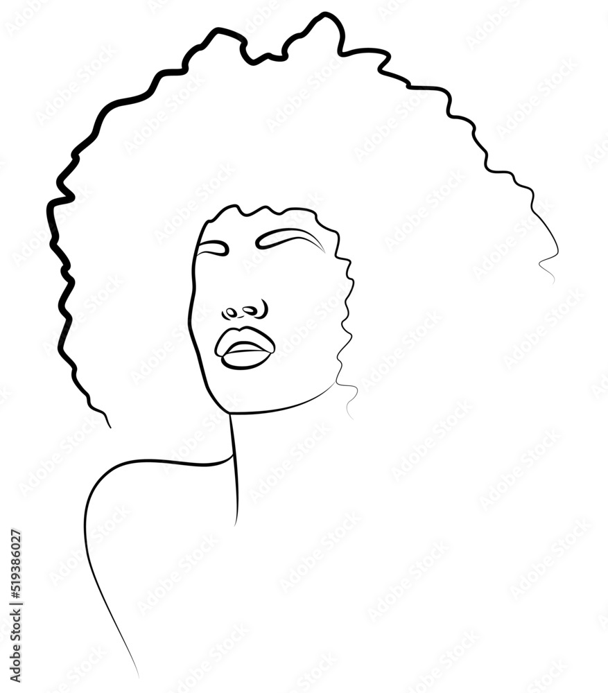 The face is one line. Portrait of a beautiful African woman.