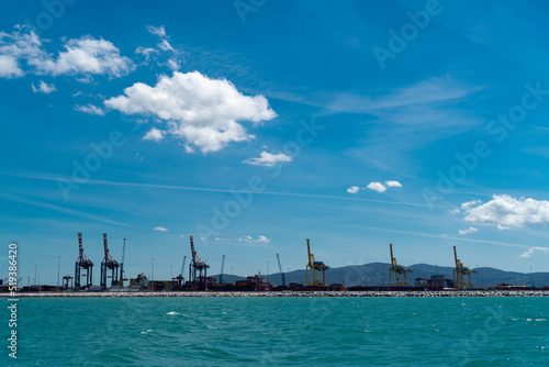 The commercial port of Livorno seen from the sea