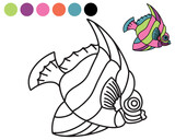 Bright fish coloring book on a white background. Doodle coloring book page funny fish in aquarium. Anti-stress coloring for adults and children. Illustration for the cover of a children's book, notebo