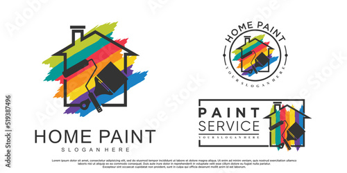 Set collection home painting logo design with brush element and creative color Premium Vector