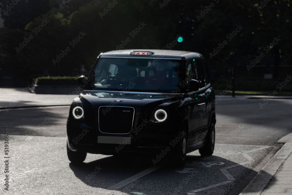London taxi cab on blurry background