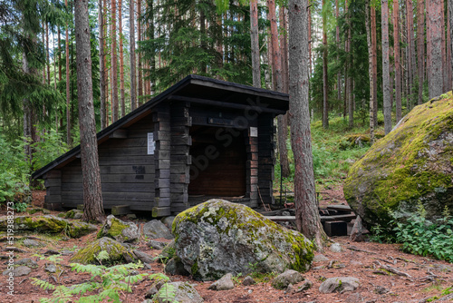 Sorsakolu lean-to shelter in Evo hiking area, Hameenlinna, Finland. photo