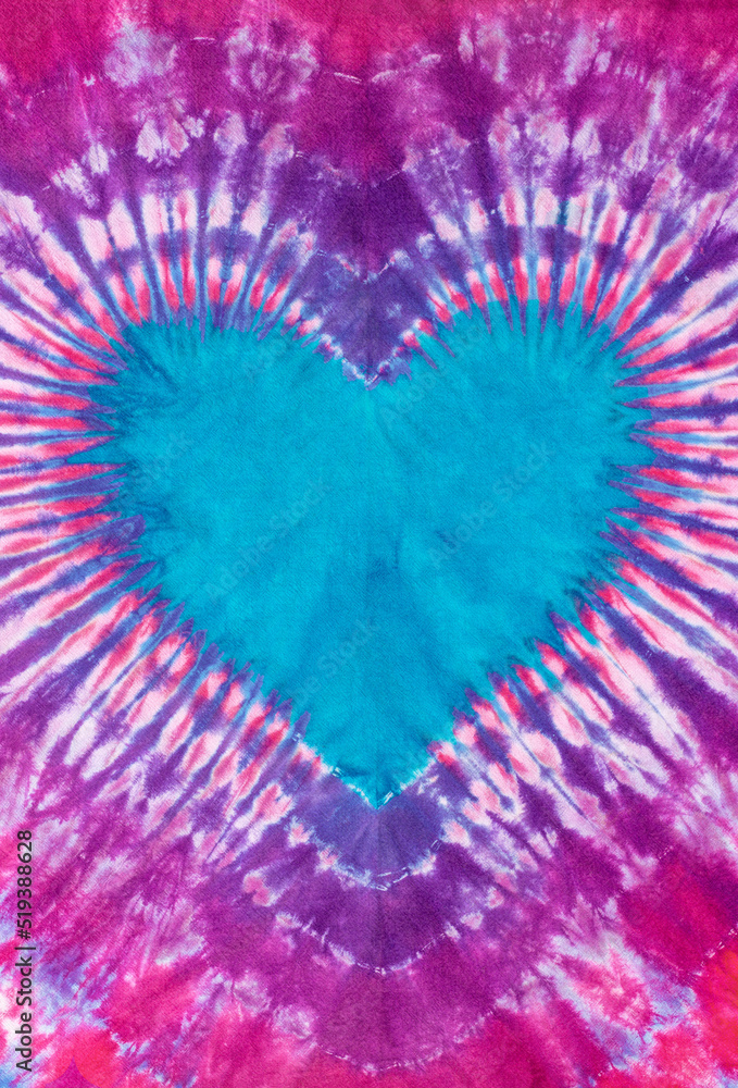 heart shape tie dye pattern hand dyed on cotton fabric texture