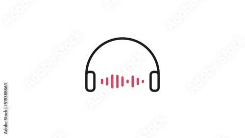 Animated linear headphone with music timeline animation. Volume of music concept icon.