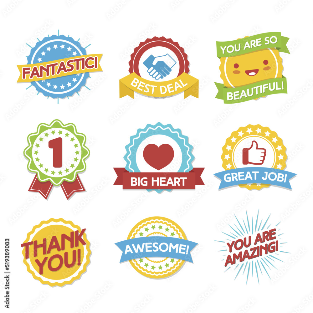 Awards and compliments label set. Flat style design illustration icon. Vector Illustration Awards and compliments label set. Flat style design illustration icon. Vector Illustration