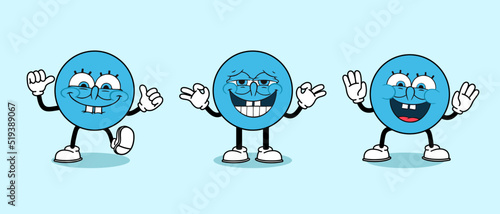 set funny face cartoon blue ball head with laugh expression vector illustration