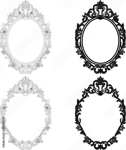 Vintage oval graphical frame in antique style. Vector. 
