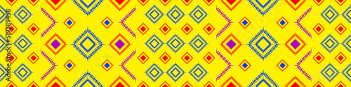 Geometric ethnic pattern seamless flower color yellow red. seamless pattern. Design for fabric, curtain, background, carpet, wallpaper, clothing, wrapping, Batik, fabric,Vector illustration