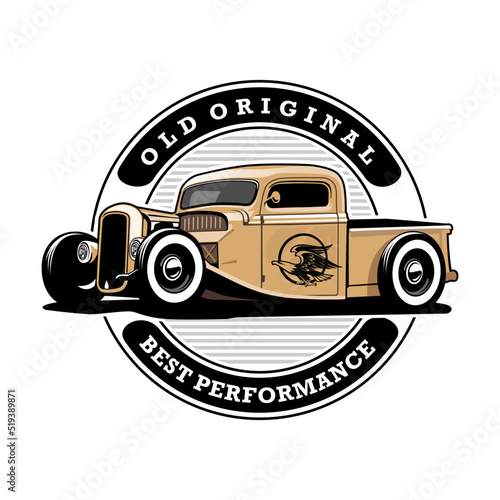 pick up truck old custom classic auto theme logo icon design vector