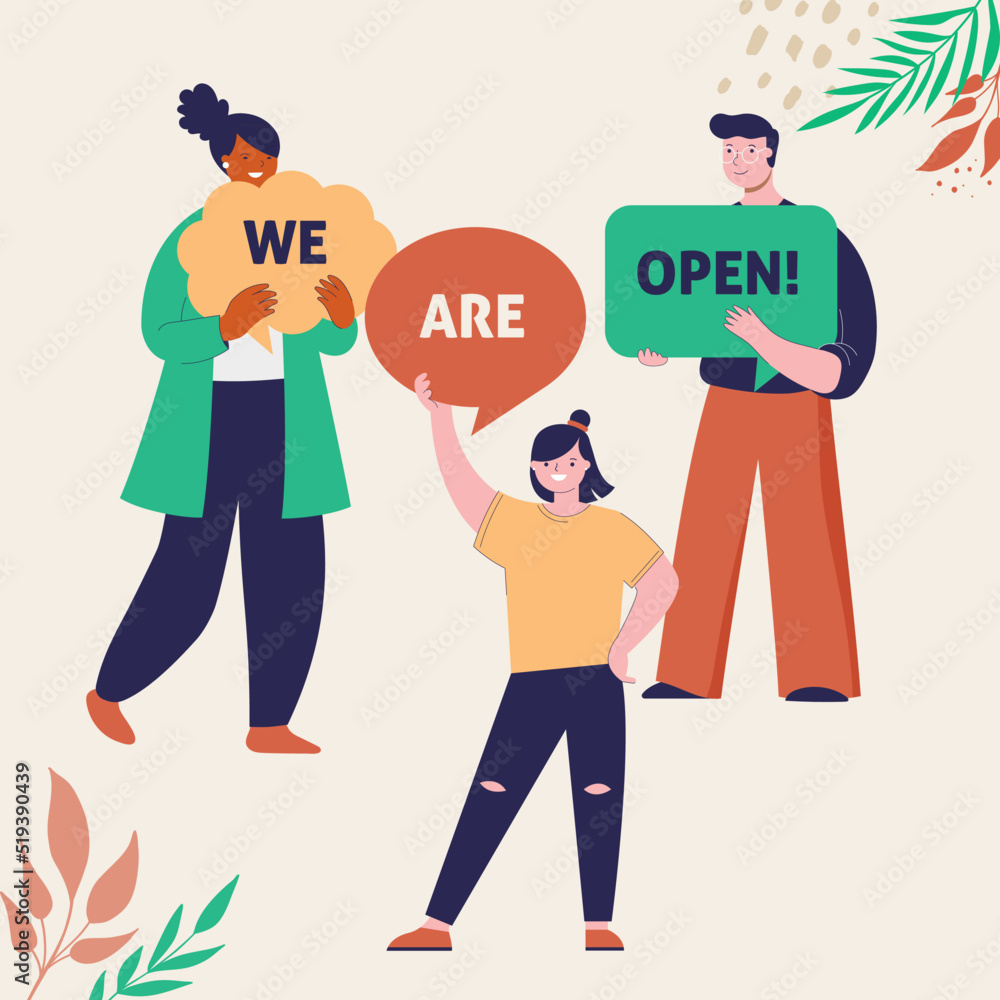 People holding speech bubbles with Important Announcement. Vector banner for business, marketing and advertising People holding speech bubbles with Important Announcement. Vector banner for business, marketing and advertising