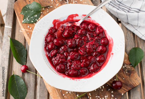 Foto Cherry compote fresh and homemade cooked
